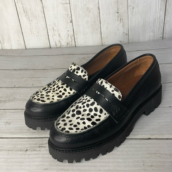 Bonaflex Leather and Calf Hair Animal Print Platform Lug Sole Loafer - Picture 1 of 13